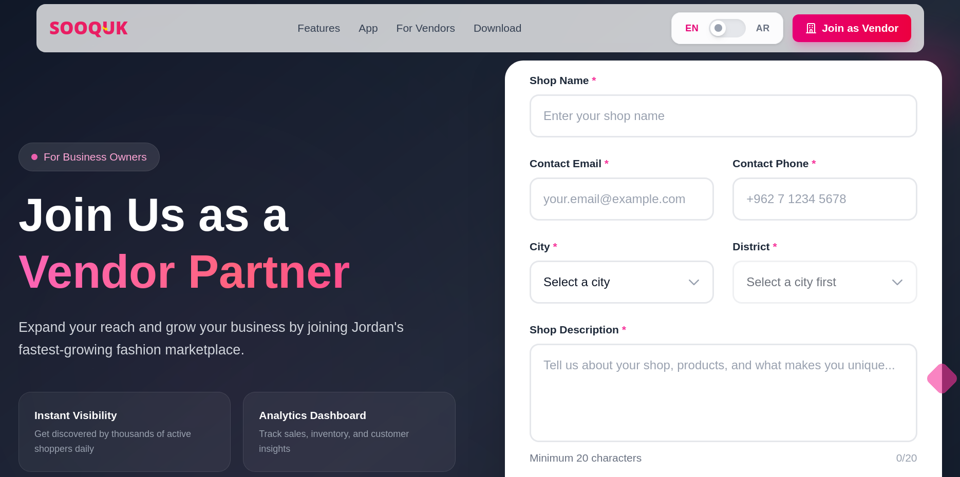 Sooquk Vendor Dashboard View